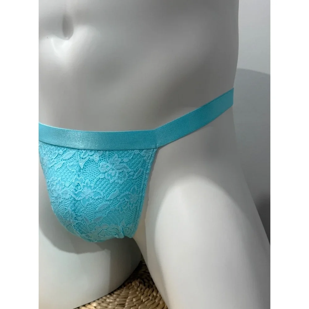 Cosabella Men's Italian Lace Thong Maldives Blue Luxury Stretch Lace Size L‎